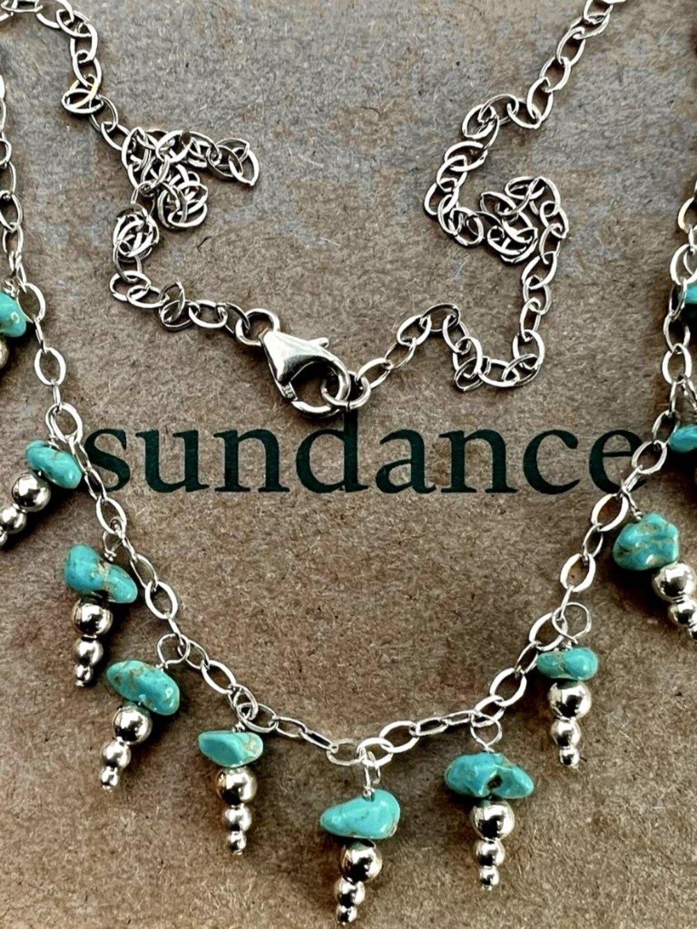 Sundance $228 NEW 18" Natural Turquoise Sterling Silver Beaded Chain Necklace - Picture 10 of 12